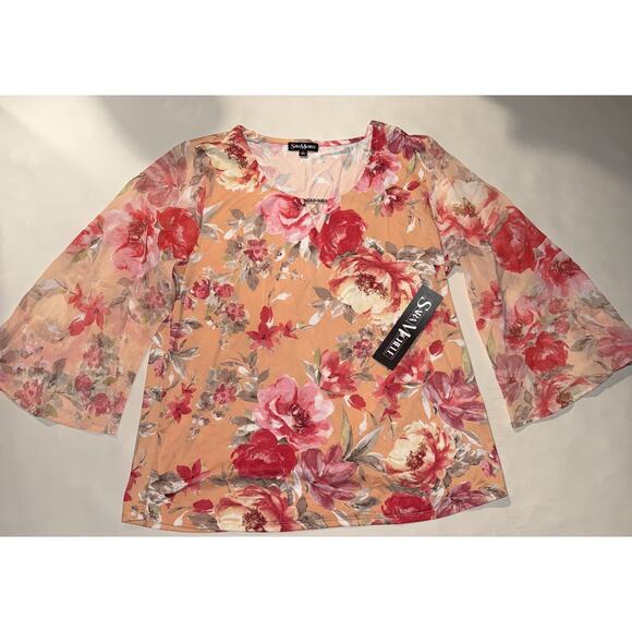 Sara Michelle Pink Floral Blouse - Women's Size Large - Picture 1 of 8